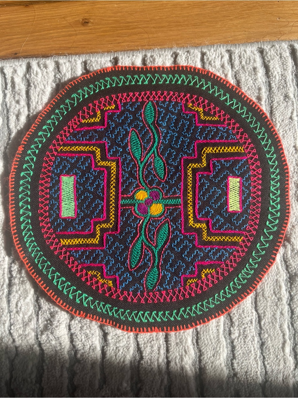 Shipibo Altar Cloth | Round Embroidered Tapestry | Sacred Ceremony | Geometric